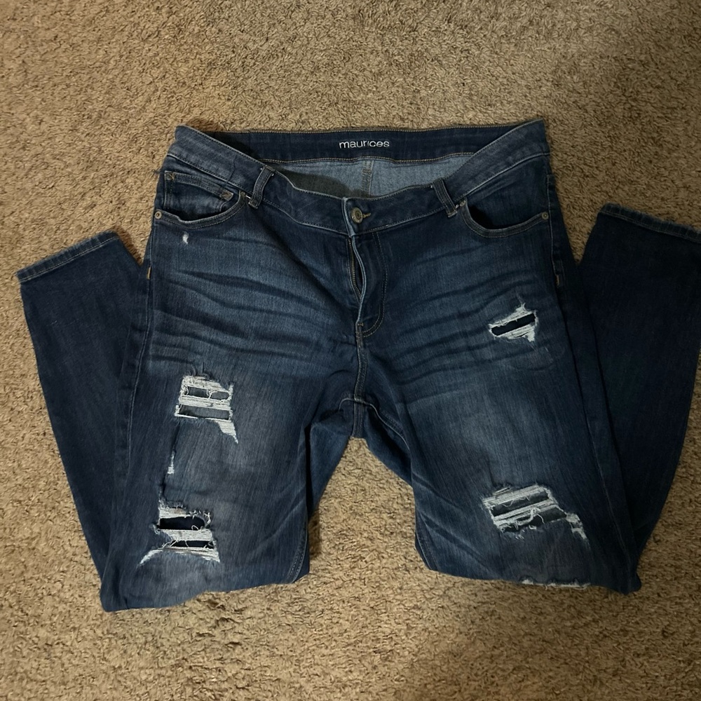 Maurices Distressed Dark Blue Boyfriend Jeans